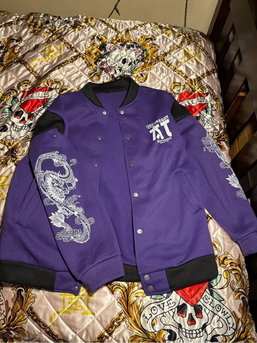 Purple Dragon Graphic Bomber Jacket